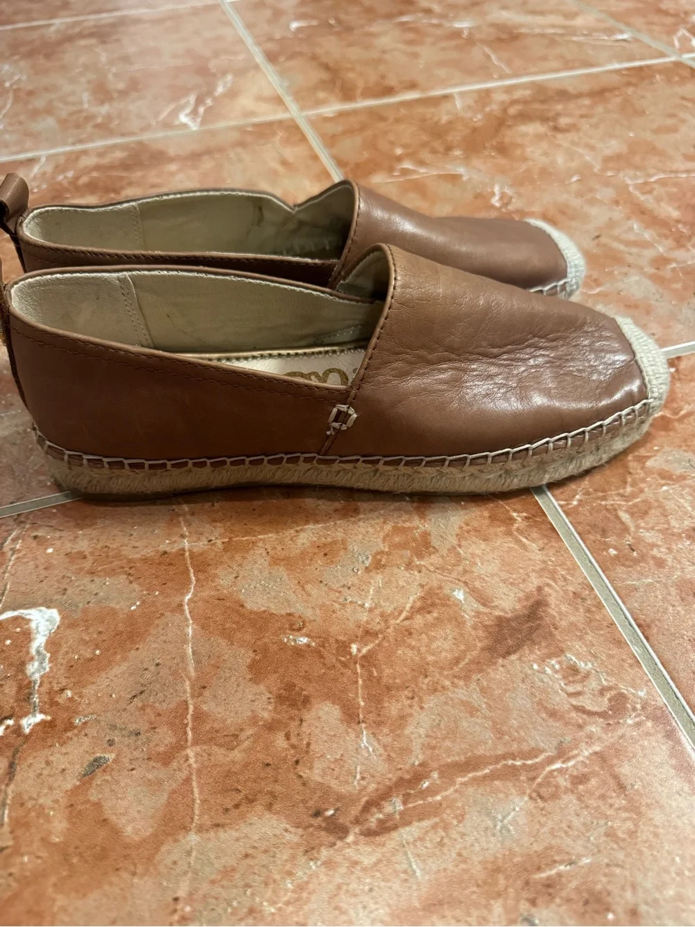 Sam Edelman Khloe Carmel Brown Soft Leather Espadrilles Slip On Size 6
